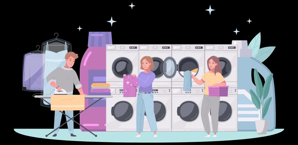 Inside CrystalWave Laundromat with washing machines ready for customers